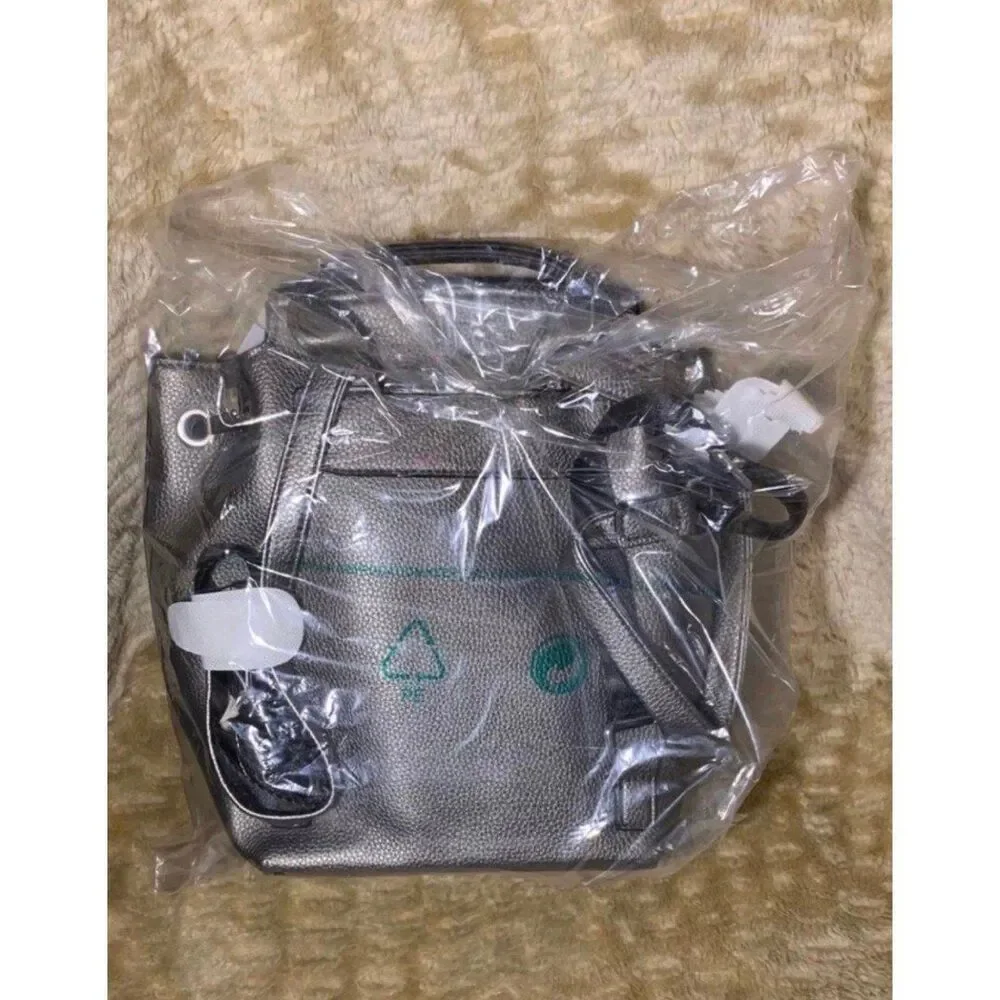Icing Silver Grey Pins & Patches Casual Faux Leather Mini Backpack Bag NEW